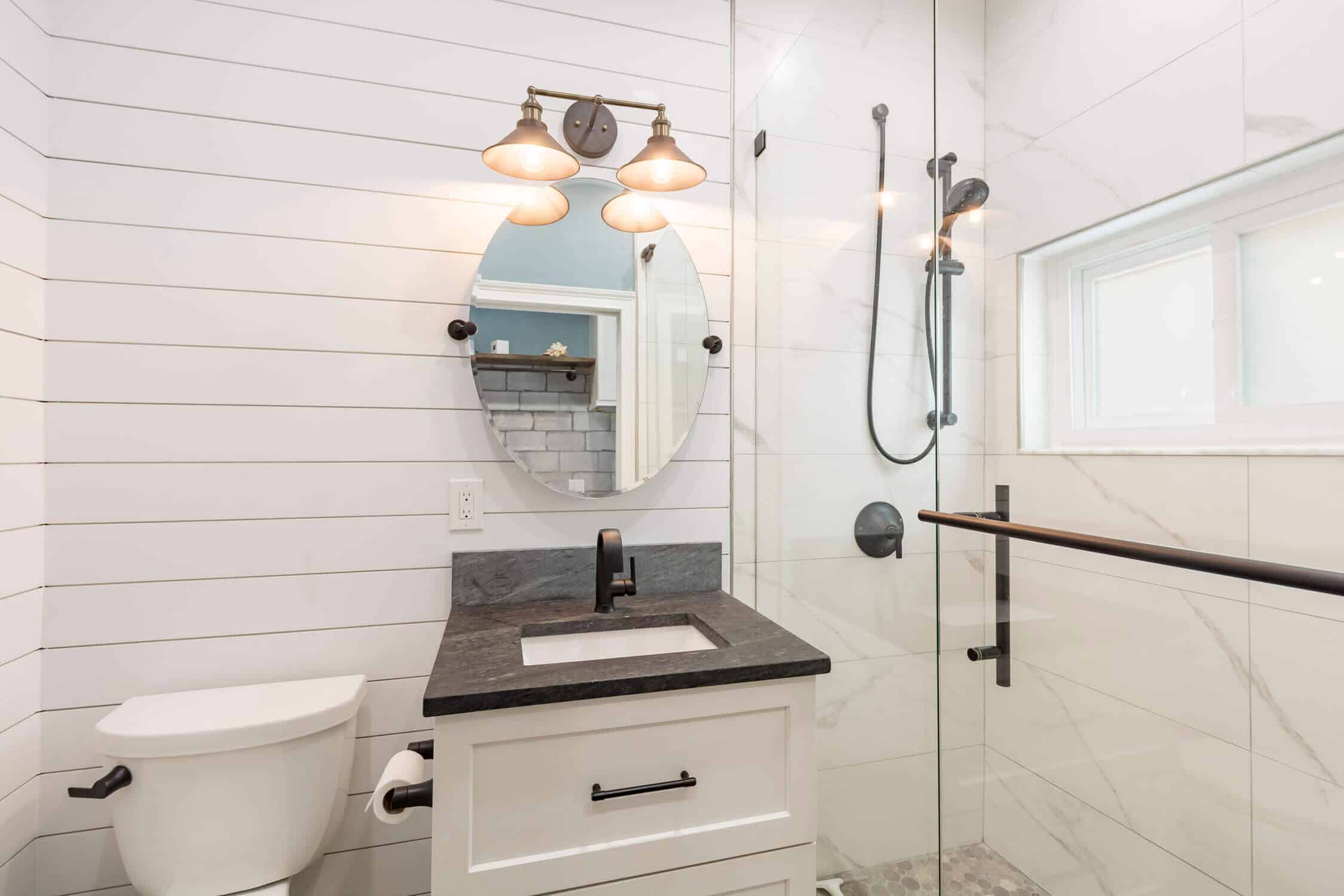 Light and bright nautical bathroom remodel in St Petersburg