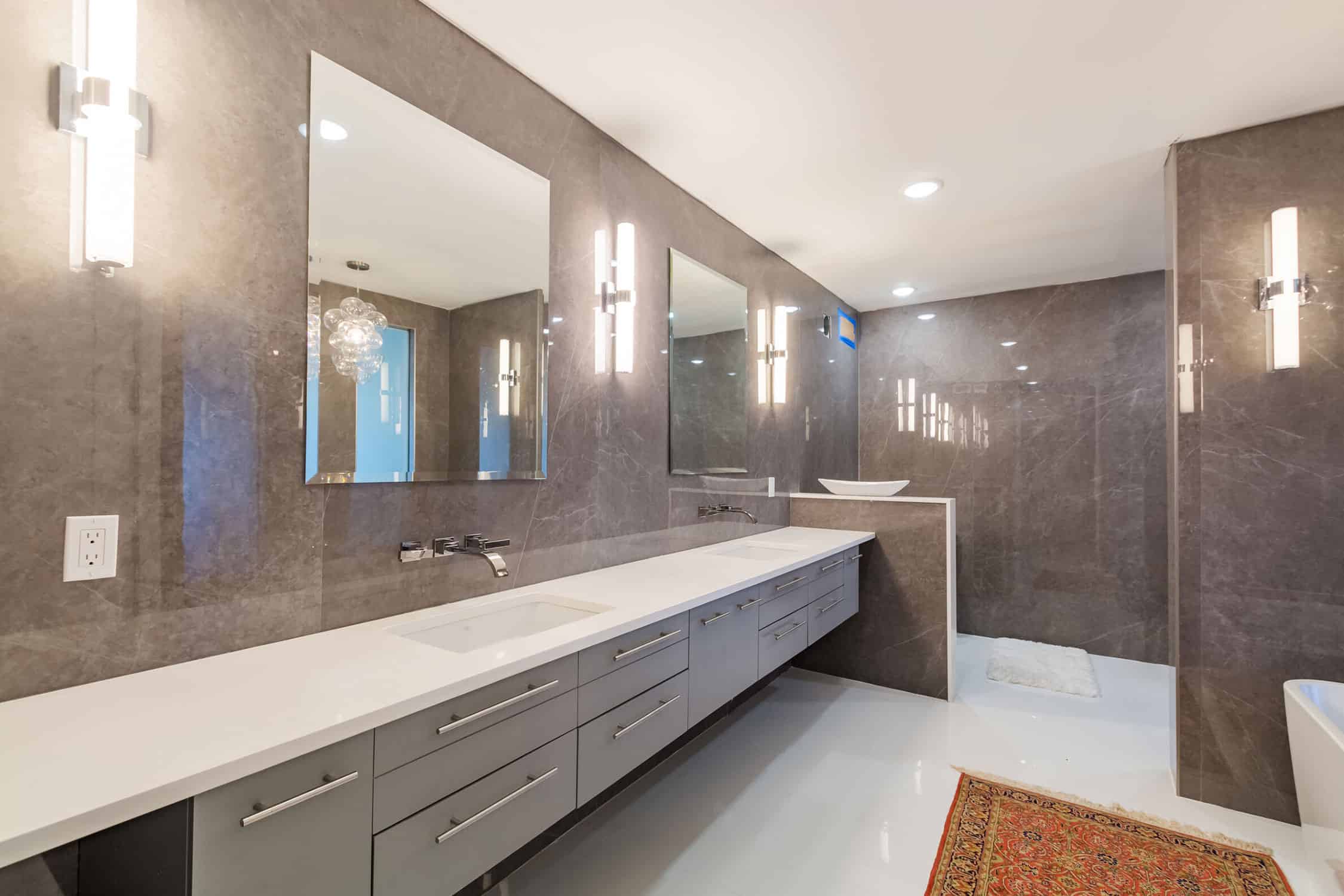 St Petersburg condo bathroom remodel with porcelain wall panels