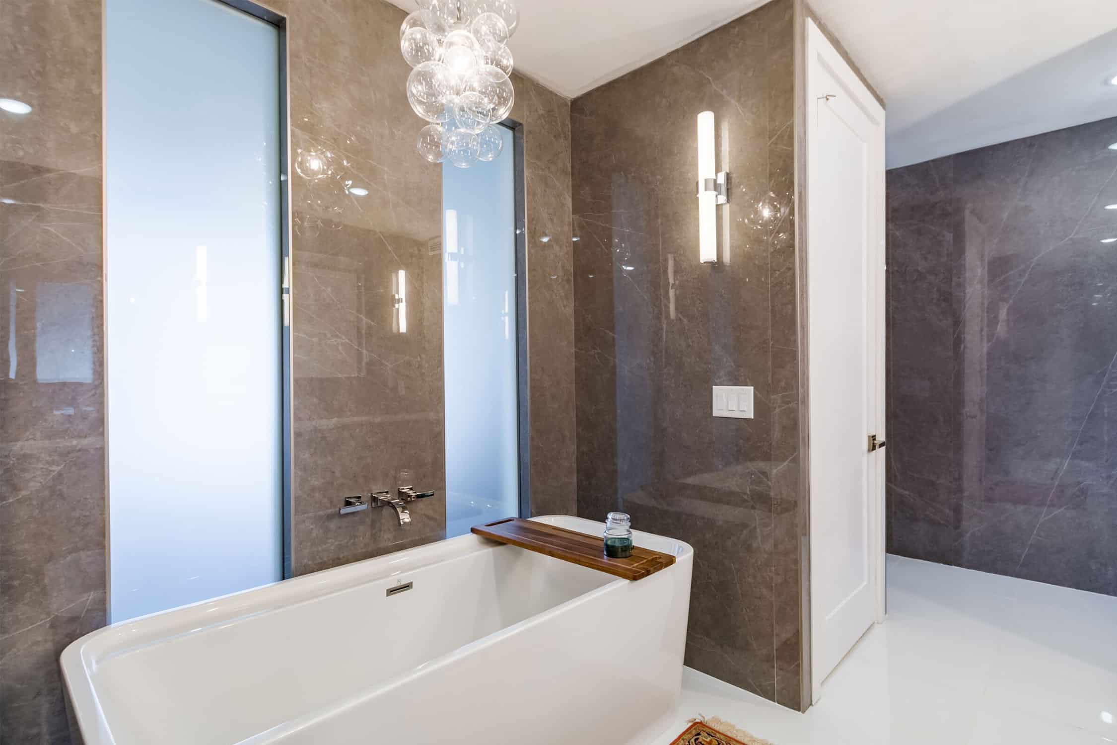 St Petersburg condo bathroom tub area with custom lighting