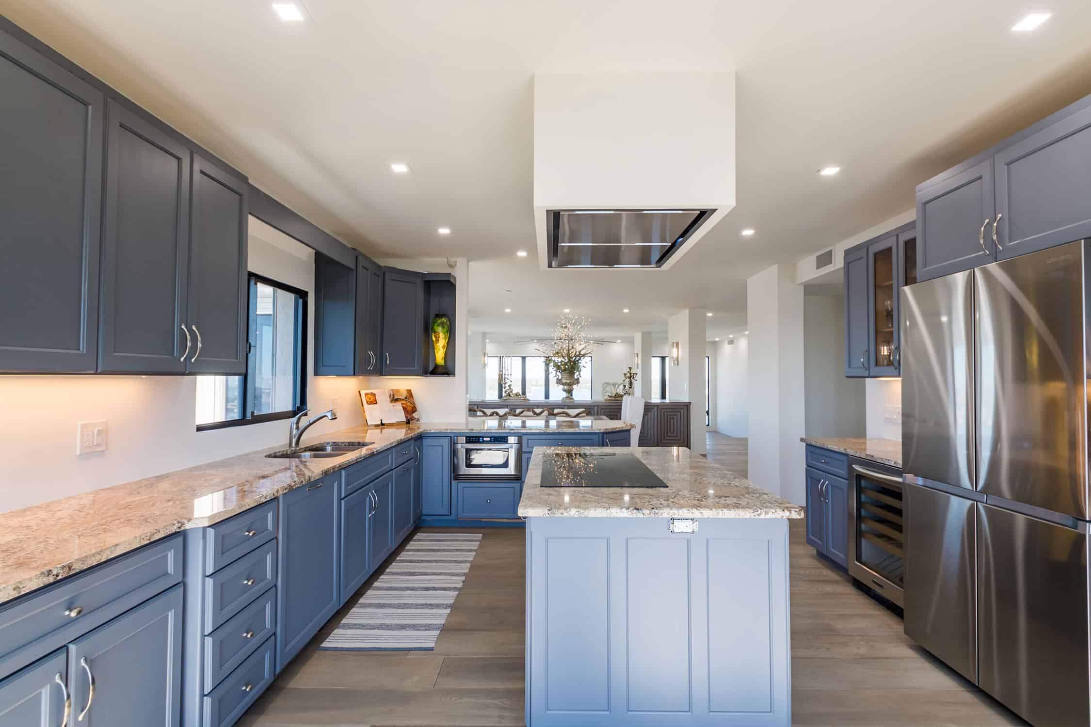 Wide view from the St Petersburg condo kitchen into dining room