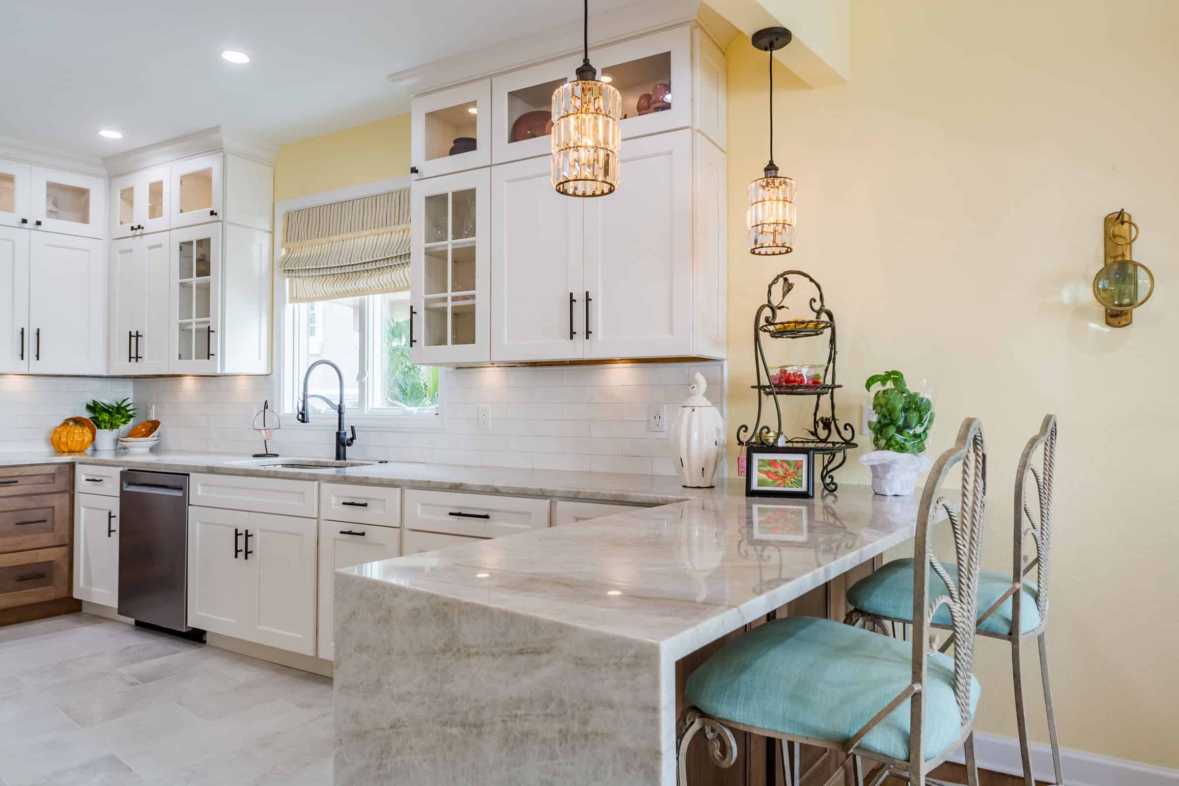Waterfall countertop in St Petersburg kitchen renovation