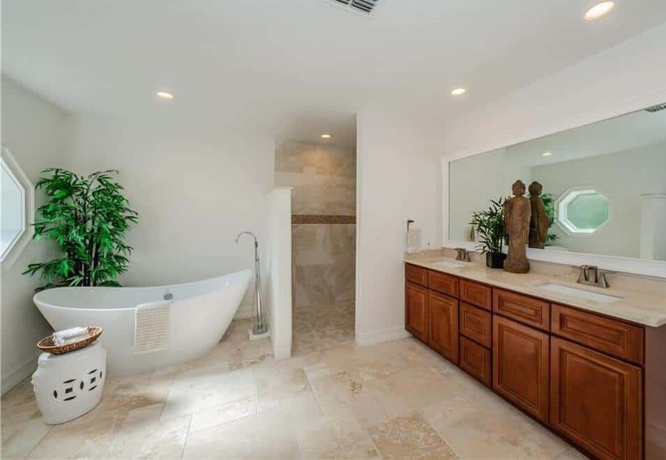 Tampa bathroom remodel with open-entry shower