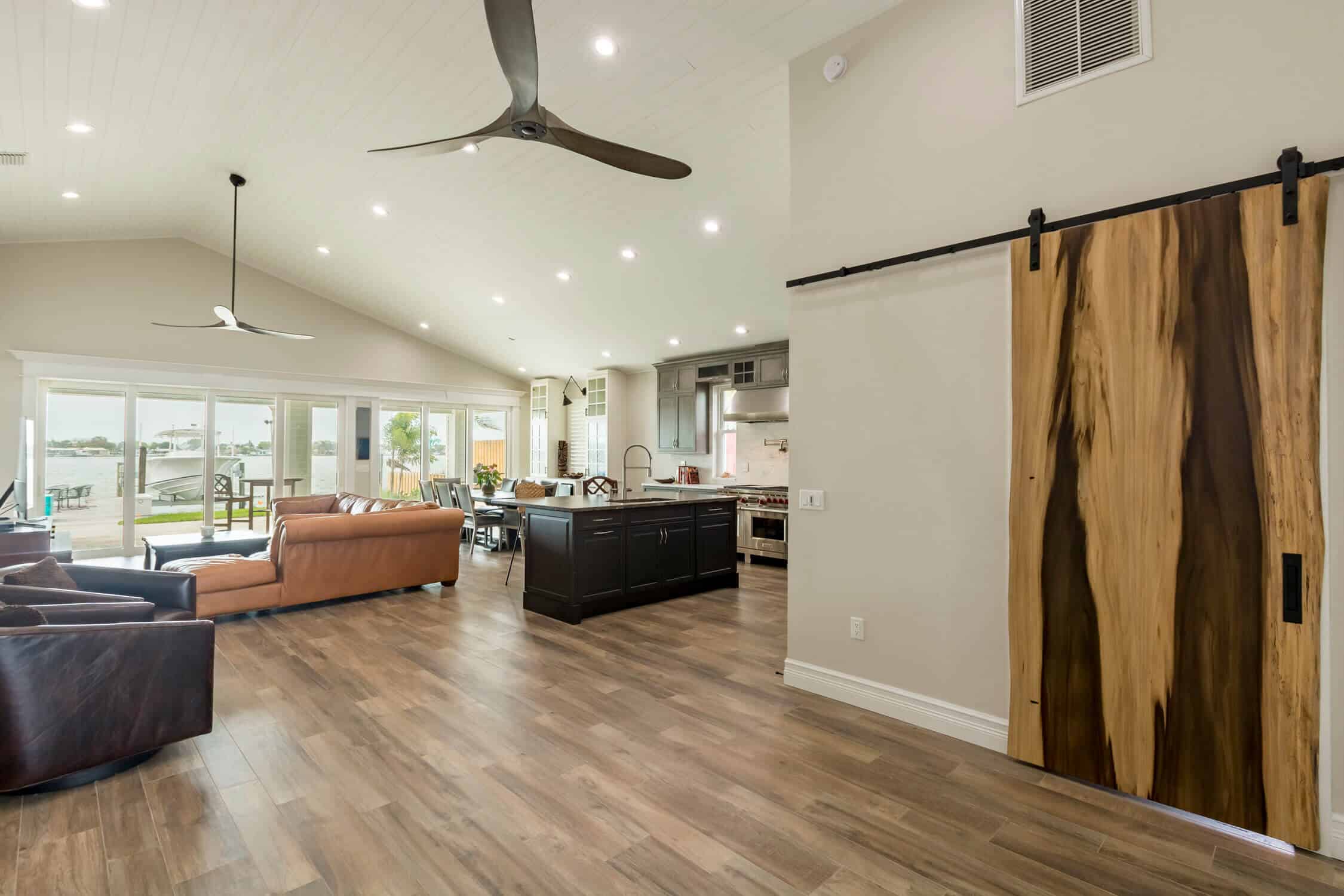 Whole home remodel living room with raised roofline in Tampa Bay
