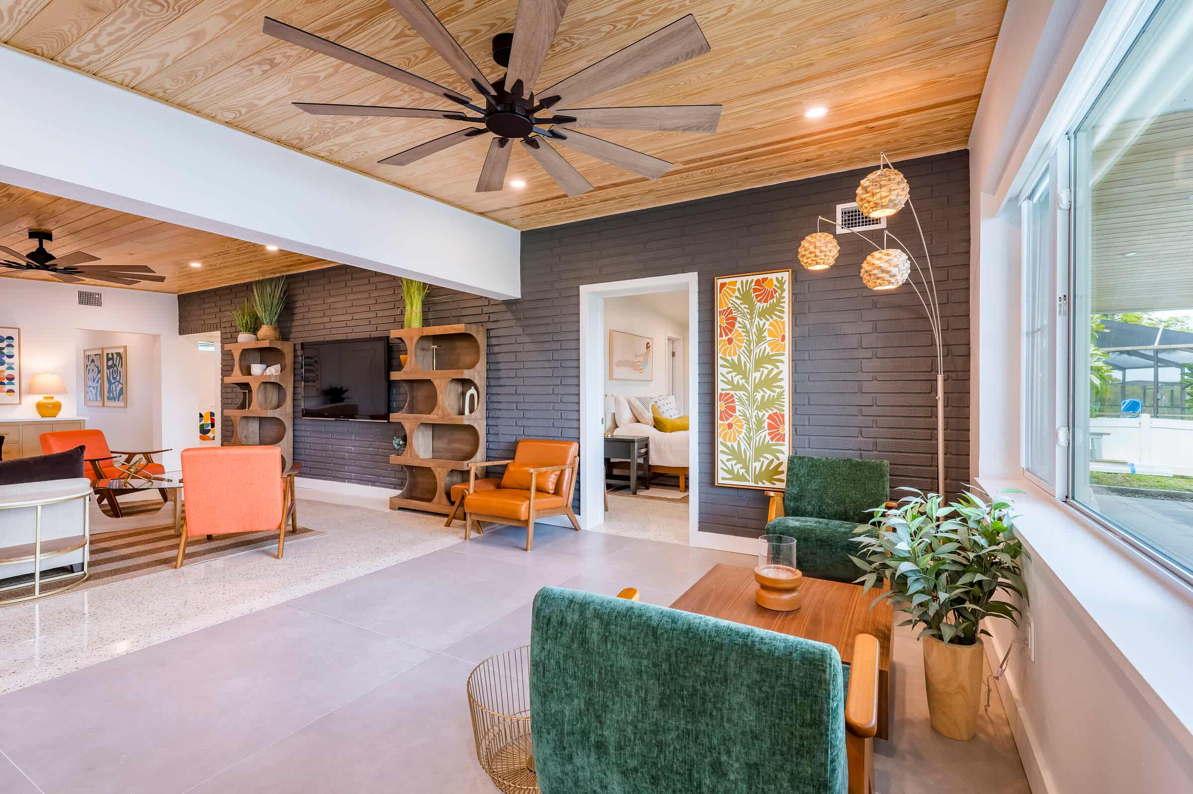 Living room and adjoining dining area