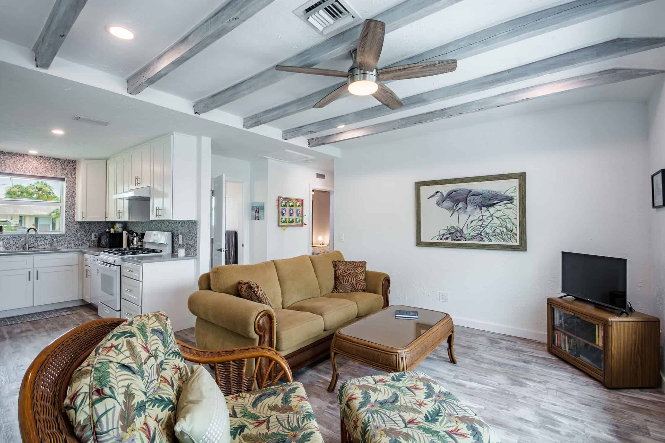 Indian Rocks Beach Home Living Room Remodel with restored beams